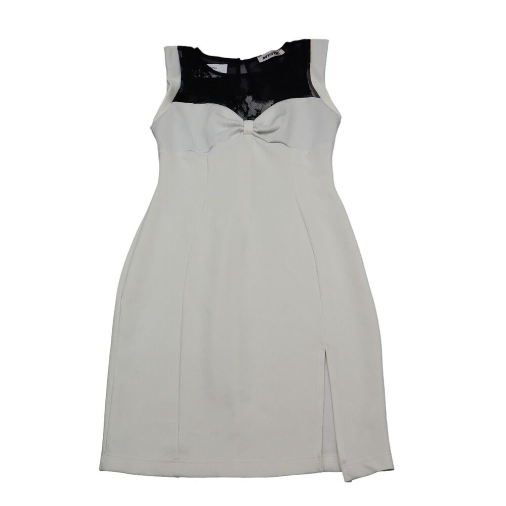 Mystic Dress Womens White Sleeveless Round Neck Slit Back Zip Pencil Cut